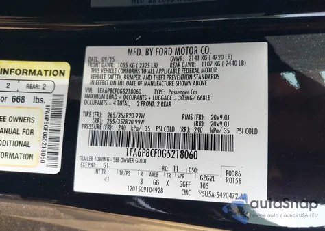 2016 Ford Mustang Gt Premium из США, поврежденный, VIN 1FA6P8CF0G5218060